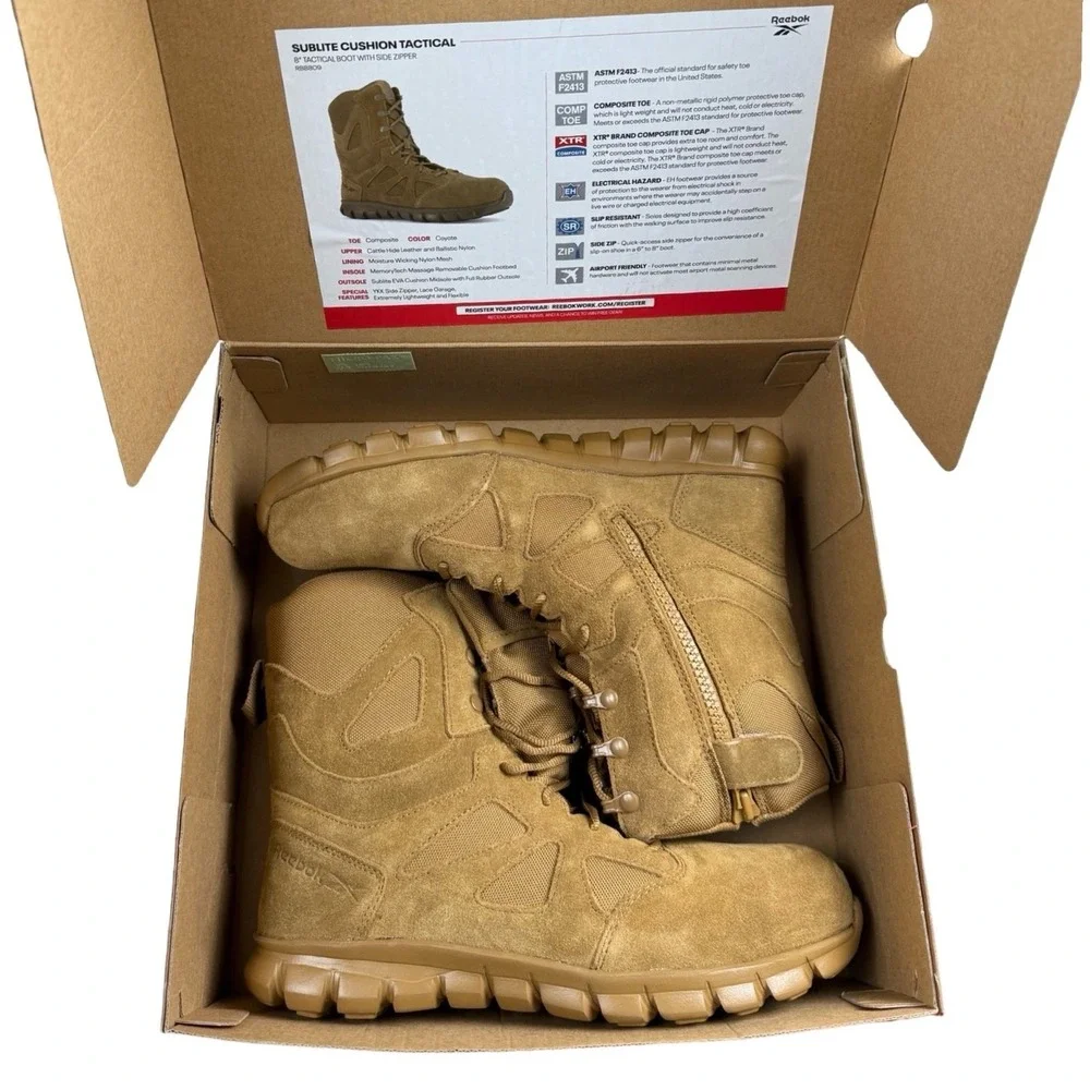 Reebok Work RB8809 Sublite Tactical Boots Coyote Brown Side Zip‎ 11W EH SR NIB